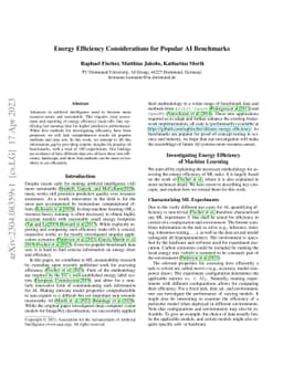 Energy Efficiency Considerations for Popular AI Benchmarks