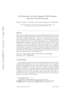 An Evaluation on Large Language Model Outputs: Discourse and
  Memorization