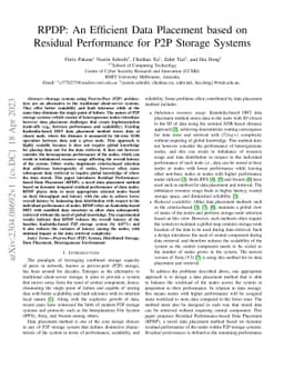 RPDP: An Efficient Data Placement based on Residual Performance for P2P
  Storage Systems
