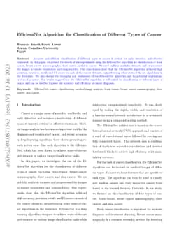 EfficientNet Algorithm for Classification of Different Types of Cancer