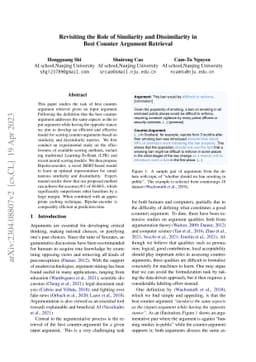 Revisiting the Role of Similarity and Dissimilarity in Best Counter
  Argument Retrieval