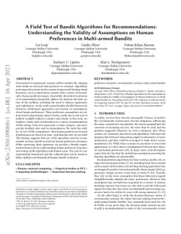 A Field Test of Bandit Algorithms for Recommendations: Understanding the
  Validity of Assumptions on Human Preferences in Multi-armed Bandits