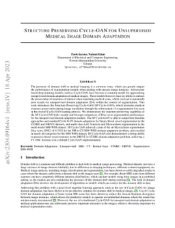 Structure Preserving Cycle-GAN for Unsupervised Medical Image Domain
  Adaptation