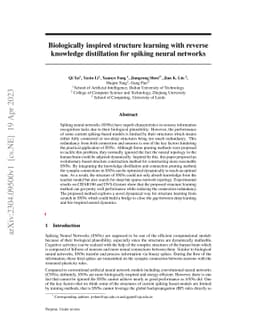 Biologically inspired structure learning with reverse knowledge
  distillation for spiking neural networks