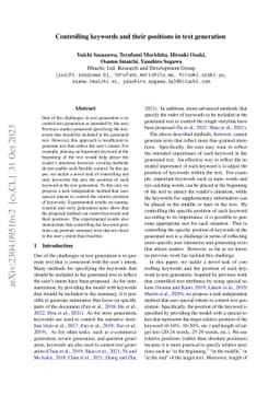 Controlling keywords and their positions in text generation