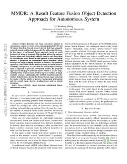 MMDR: A Result Feature Fusion Object Detection Approach for Autonomous
  System