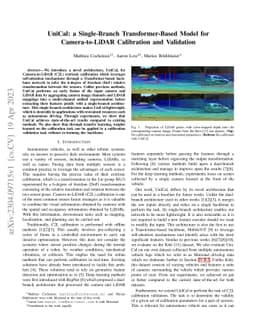 UniCal: a Single-Branch Transformer-Based Model for Camera-to-LiDAR
  Calibration and Validation