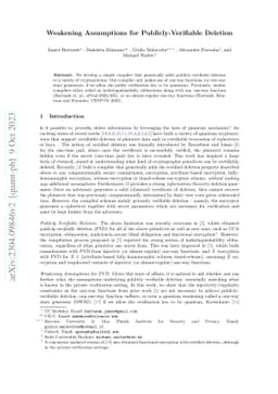 Weakening Assumptions for Publicly-Verifiable Deletion