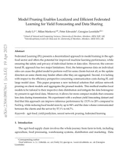 Model Pruning Enables Localized and Efficient Federated Learning for
  Yield Forecasting and Data Sharing