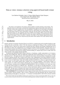 Data as voters: instance selection using approval-based multi-winner
  voting
