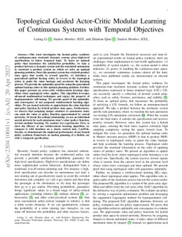 Topological Guided Actor-Critic Modular Learning of Continuous Systems
  with Temporal Objectives