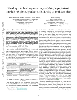 Scaling the leading accuracy of deep equivariant models to biomolecular
  simulations of realistic size