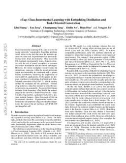 eTag: Class-Incremental Learning with Embedding Distillation and
  Task-Oriented Generation