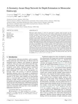 A geometry-aware deep network for depth estimation in monocular
  endoscopy