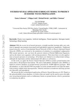 Fourier Neural Operator Surrogate Model to Predict 3D Seismic Waves
  Propagation