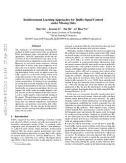 Reinforcement Learning Approaches for Traffic Signal Control under
  Missing Data