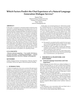 Which Factors Predict the Chat Experience of a Natural Language
  Generation Dialogue Service?