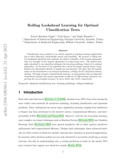 Rolling Lookahead Learning for Optimal Classification Trees