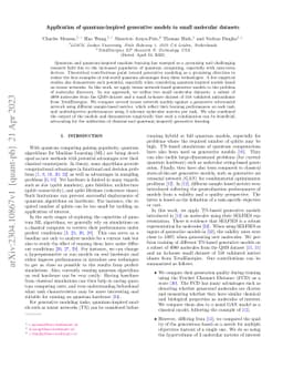 Application of quantum-inspired generative models to small molecular
  datasets