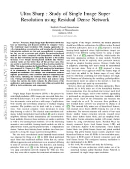 Ultra Sharp : Study of Single Image Super Resolution using Residual
  Dense Network