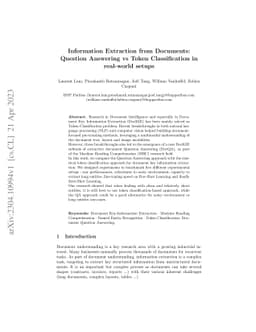 Information Extraction from Documents: Question Answering vs Token
  Classification in real-world setups