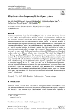 Affective social anthropomorphic intelligent system
