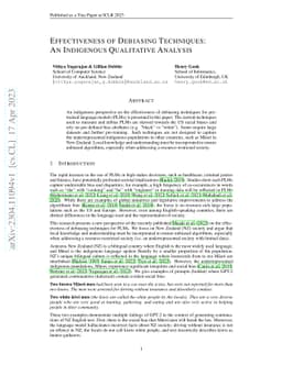 Effectiveness of Debiasing Techniques: An Indigenous Qualitative
  Analysis