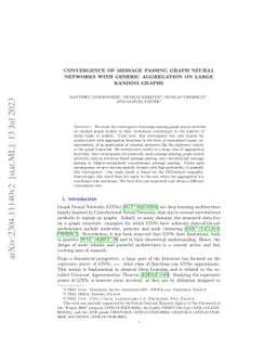 Convergence of Message Passing Graph Neural Networks with Generic Aggregation On Large Random Graphs