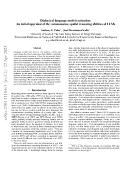 Dialectical language model evaluation: An initial appraisal of the
  commonsense spatial reasoning abilities of LLMs