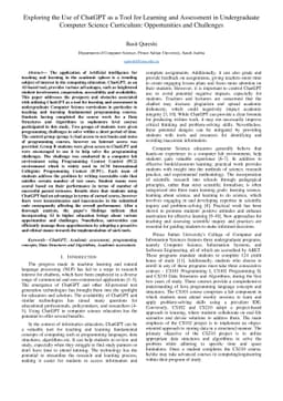 Exploring the Use of ChatGPT as a Tool for Learning and Assessment in
  Undergraduate Computer Science Curriculum: Opportunities and Challenges