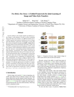 Two Birds, One Stone: A Unified Framework for Joint Learning of Image
  and Video Style Transfers