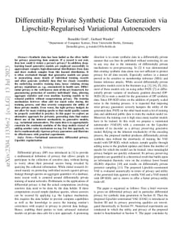 Differentially Private Synthetic Data Generation via
  Lipschitz-Regularised Variational Autoencoders