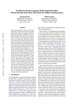 Transformer-Based Language Model Surprisal Predicts Human Reading Times
  Best with About Two Billion Training Tokens