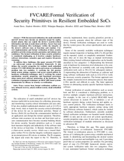 FVCARE:Formal Verification of Security Primitives in Resilient Embedded
  SoCs