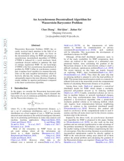 An Asynchronous Decentralized Algorithm for Wasserstein Barycenter
  Problem