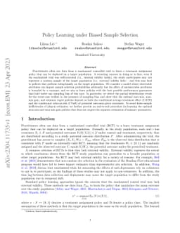 Policy Learning under Biased Sample Selection