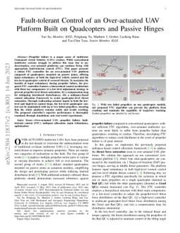 Fault-tolerant Control of an Over-actuated UAV Platform Built on
  Quadcopters and Passive Hinges