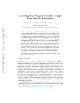 Generating Topic Pages for Scientific Concepts Using Scientific
  Publications