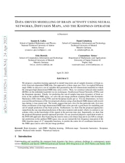 Data-driven modelling of brain activity using neural networks, Diffusion
  Maps, and the Koopman operator