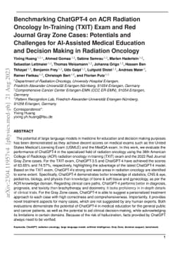 Benchmarking ChatGPT-4 on ACR Radiation Oncology In-Training (TXIT) Exam
  and Red Journal Gray Zone Cases: Potentials and Challenges for AI-Assisted
  Medical Education and Decision Making in Radiation Oncology