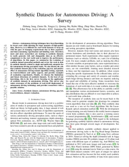 Synthetic Datasets for Autonomous Driving: A Survey