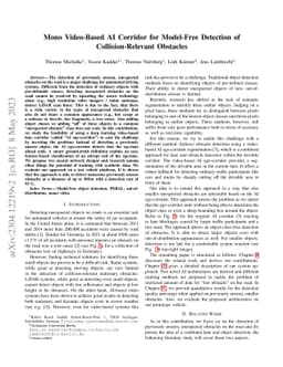 Mono Video-Based AI Corridor for Model-Free Detection of
  Collision-Relevant Obstacles