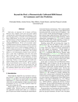 Beyond the Pixel: a Photometrically Calibrated HDR Dataset for Luminance
  and Color Prediction