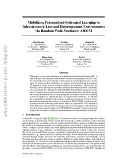 Mobilizing Personalized Federated Learning in Infrastructure-Less and
  Heterogeneous Environments via Random Walk Stochastic ADMM