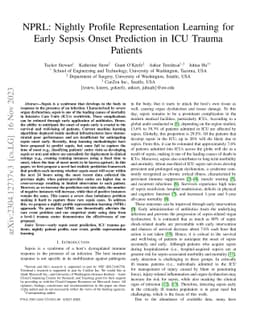 NPRL: Nightly Profile Representation Learning for Early Sepsis Onset
  Prediction in ICU Trauma Patients