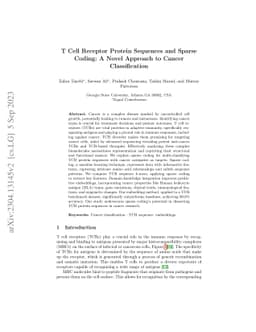 T Cell Receptor Protein Sequences and Sparse Coding: A Novel Approach to
  Cancer Classification