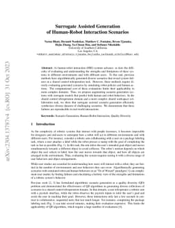 Surrogate Assisted Generation of Human-Robot Interaction Scenarios