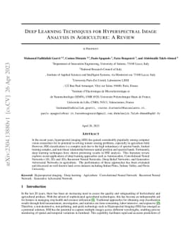 Deep Learning Techniques for Hyperspectral Image Analysis in
  Agriculture: A Review
