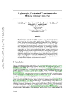 Lightweight, Pre-trained Transformers for Remote Sensing Timeseries