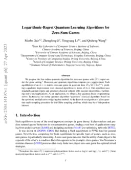 Logarithmic-Regret Quantum Learning Algorithms for Zero-Sum Games